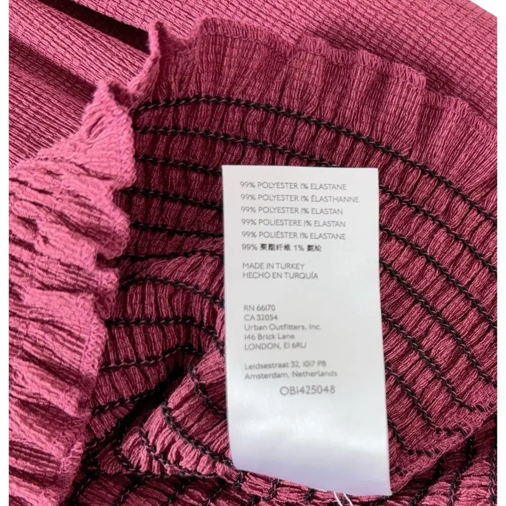 Anthropologie Smocked Stretch Burgundy Boho Peasant Blouse Women's Size Medium